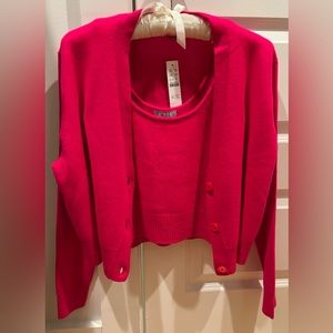 NWT J.CREW 2-pc Cashmere crop Shrunken Sweater Tank Set ~ Sz XS ~ Neon Berry Red